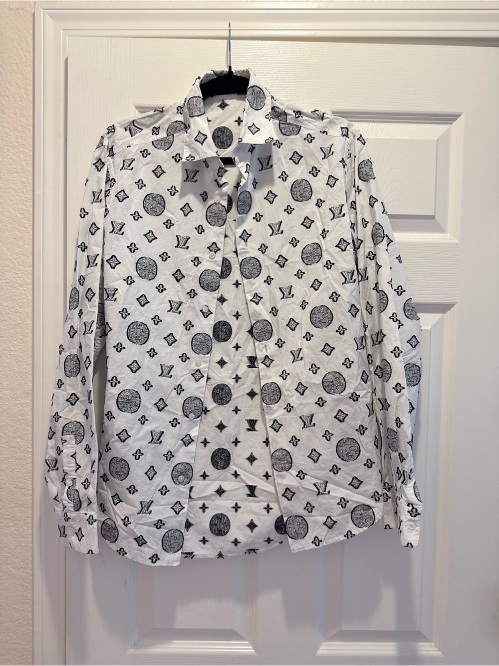 Louis Vuitton White Shirt with Black Monogram Details